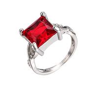 Generico Anello con gemma rossa Anello da donna abbagliante alla moda con taglio in argento (Red, 6)