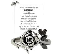 Generico Anello con rosa nera Scotted and Survived Self-Love, anelli con rosa nera Blooming from Darkness, anello con rosascura Forte come una roccia, gioielli terapeutici personalizzati creativi (6)