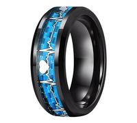 Generico Anello da matrimonio in carburo di tungsteno alla moda con incastro carbonio blu dettaglio battito cardiaco EKG e bordi smussati lucidati