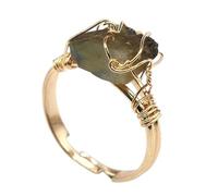 Generico Anello Donna Regolabile, Anelli Con Pietre Preziose Di Cristallo Irregolari, Anelli Regolabili Avvolti In Filo Dorato, Anello Con Pietra Di Cristallo Naturale, Anello Dell'Eternità Reiki B