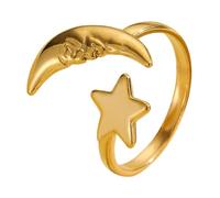 Generico Anello Luna e Stella - Dove la magia celeste incontra l'artigianato terrestre, anello aperto con motivo a stella e luna, gioielli regalo ispiratori per lei (Gold)