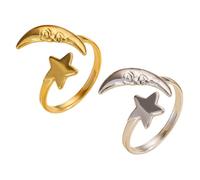 Generico Anello Luna e Stella - Dove la magia celeste incontra l'artigianato terrestre, anello aperto con motivo a stella e luna, gioielli regalo ispiratori per lei (2PC)