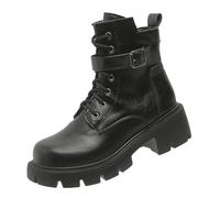Generico Anfibi Alti Donna Stivaletti Pianta Larga Donna Boots Women's And Winter British Style Biker Boots Thick Bottom Belt Buckle Retro Short Boots Large Size Scarpe Inverno Donna (Black, 40)