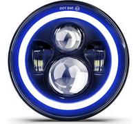 Generico Angel Eyes,Luci Posizione Led 1PC 7 pollici LED faro moto blu Halo abbaglianti/anabbaglianti, proiettore Angel Eyes luce(Yellow+Blue Halo)