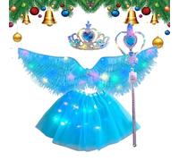 Generico Angel Wings - Angel Fairy Costume | Set luminoso in tessuto con ala bacchetta per bambini che gioca un outfit-cosplay pronto per la foto | Princess Fancy Dress - Proppetti per le performance