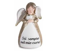 Generico Angioletto Decorativo con Frasi Natalizie - 4 Modelli a Scelta - Statuina Natalizia in Resina Oro e Bianco - Idea Regalo e Arredo cm 7 x 5 x 11 H (Sei sempre nel mio cuore)
