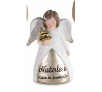 Generico Angioletto Decorativo con Frasi Natalizie - 4 Modelli a Scelta - Statuina Natalizia in Resina Oro e Bianco - Idea Regalo e Arredo cm 7 x 5 x 11 H (natale e' stare in famiglia)