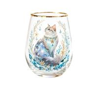 Generico Animal Glass Cup, 400ml Gold Rim Stemless Cat Drinkware