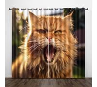 Generico Animale 3D Tende da 2 Pannelli Ombreggiatura 70L x 160A CM Gatto Arancione Che Ringhia Poliestere Isolamento Termico Tenda per Finestra per Camera da Ietto Soggiorno Cucina Sala Giochi