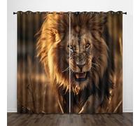 Generico Animale 3D Tende da 2 Pannelli Ombreggiatura 70L x 160A CM Violenza Leone Poliestere Isolamento Termico Tenda per Finestra per Camera da Ietto Soggiorno Cucina Sala Giochi