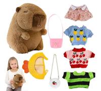 Generico Animale di peluche di capibara, peluche di capibara con vestiti | Capibara con copricapo 4 Vestiti e | Morbido adorabile vestire ripiene, giocattolo bambola festival dei cartoni anima