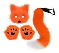 Generico Animale Fox Costume Set con Therian Mask and Tail, Maschera e Coda da Volpe Therian Set di Accessori per Halloween Cosplay Costume Fancy Dress Carnevale,Grigio Regalo