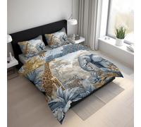 Generico Animali Copripiumino Matrimoniale Zebra Giraffa Elefante Botanico Tropicale Parure Copripiumone con 1 x Copripiumone 240x220 cm e 2 x Federe 50x80cm GG1l