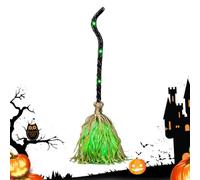 Generico Animated Moving Witch Broom, Light Sound Halloween Prop for Porch | Automatic Dance Motion, Green Lights Spooky Sounds, Battery Operated For Haunted House