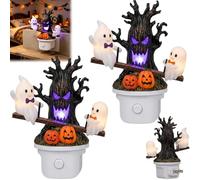 Generico Animated Seesaw Ghosts Night Light, 3D Glowing Plug-in LED Lamp with Spooky Tree Pumpkins, Cute Halloween Decor Wall Light Gift for Bedroom Bathroom Hallway Homes
