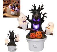 Generico Animated Seesaw Ghosts Night Light, 3D Glowing Plug-in LED Lamp with Spooky Tree Pumpkins, Cute Halloween Decor Wall Light Gift for Bedroom Bathroom Hallway Homes