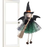 Generico Animated Witch On Broomstick - Hangable Haunted House Decor | 35cm Black Purple Hangable Animated Witch On Broomstick Figurines Light Weight Haunted House Decor Prop Outdoor Doll Pendant