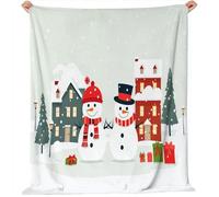 Generico Animato Pupazzo Di Neve Di Natale Cottage Regali Coperta Di Flanella, Super Morbida Leggera Accogliente Decorativa - Verde Chiaro Coperte Per Letto Divano Viaggio Campeggio 220 x 240 cm