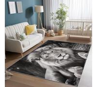 Generico Antiscivolo Tappeto Stampe Grigio, Animali Leone Fotografiaa Motivo Sottile Tappeti a pelo basso per camera da letto Dormitorio Soggiorno - 140 x 200 cm morbido e confortevole Tappetino