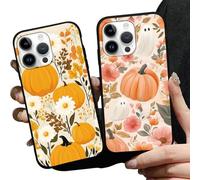 Generico Aoldimu 2 Pack Fall Pumpkin Leaves Phone Case, Aesthetic Autumn Pine Cones Pattern Cover for Women Girls, Soft TPU Protective Shockproof Cases for iPhone 13/14/15/16 pro max (14 pro,D)