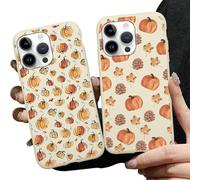 Generico Aoldimu 2 Pack Fall Pumpkin Leaves Phone Case, Aesthetic Autumn Pine Cones Pattern Cover for Women Girls, Soft TPU Protective Shockproof Cases for iPhone 13/14/15/16 pro max (13 pro,C)