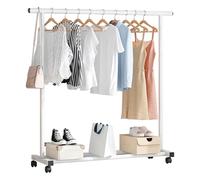Generico Appendiabiti, Appendiabiti con Ripiano in Rete E Rotelle, Appendiabiti su Ruote, Robusto Appendiabiti, Guardaroba Portatile per Il Soggiorno,Bianca,59inch