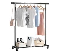 Generico Appendiabiti, Appendiabiti con Ripiano in Rete E Rotelle, Appendiabiti su Ruote, Robusto Appendiabiti, Guardaroba Portatile per Il Soggiorno,Nero,47inch