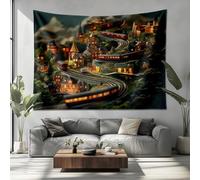 Generico Appeso Da Parete 200x150cm Montagne Del Treno Dei Cartoni Animati 3D Arazzo Da Parete Poster Ornamento Arazzi Appeso Verde per Decorazioni Camera Dorm Soggiorno Casa Celebrazioni