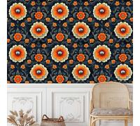 Generico Arancione Floreali Carta da Parati Autoadesiva 0.45x5 m Vintage Stile Pellicola Adesiva per Mobili Impermeabile Carta Adesivo Ispessita Opaco Decorare Muro Cucina Armadio Cassetto e Scaffali
