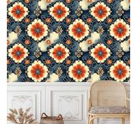 Generico Arancione Floreali Carta da Parati Autoadesiva 0.4x5 m Vintage Stile Pellicola Adesiva per Mobili Impermeabile Carta Adesivo Ispessita Opaco Decorare Muro Cucina Armadio Cassetto e Scaffali