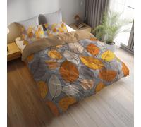 Generico arancione Parure letto, set copripiumino 155 x 220 cm, biancheria da letto double face in microfibra spazzolata, foglie minimal continue facile cura, adatto ad adulti e bambini