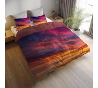 Generico arancione Parure letto, set copripiumino 200 x 200 cm, biancheria da letto double face in microfibra spazzolata, illustrazione tramonto astratta facile cura, adatto ad adulti e bambini