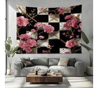 Generico Arazzo Appeso a Parete 200x150cm Fiori Romantici A Scacchiera Soggiorno Camera da Letto Decorazione Murale Nero per Della Stanza Regalo Della Famiglia di Nozze