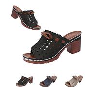 Generico Archrelief Sandals, Arch Relief Sandals, Fashionable Comfortable Orthopedic Platform Chunky Heels Sandal (Black, 42)