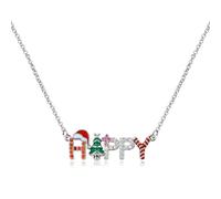 Generico Argento felice Natale collana per le donne - gioielli festivi con cappello di Babbo Natale, albero di Natale, canna da caramelle e accenti di cristallo, regalo a tema per lei