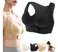 Generico Arisefrom Front Buckle Lifting Correction Bra, Seamless Cross Back Shaping Wireless Sports Push up Bras (Black,M)