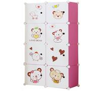 Generico Armadio Modulare a Cubi 8 Scomparti Bianco con Sportelli Fondo Rosa Decorati | Componibile 4x2, 148x75x37 cm | Mobile Bambini Multiuso per Stanzette, Camerette, Giocattoli