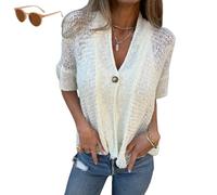 Generico Arrangenal V-Neck Single Button Loose Short Sleeves,Women's Crochet Cardigan,Lightweight Half Sleeve Cardigan (White, xl)