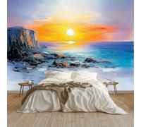 Generico Art Murals Carta da Parati 3D Alba Marina Dipinta A Olio Moderna Fotomurali Decorazione da Muro Poster 350x256 cm per Camere da Letto, Cucine, Soggiorni, dei Bambini, Giallo Blu