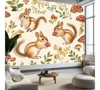 Generico Art Murals Carta da Parati 3D Animale Del Bosco Scoiattolo Moderna Fotomurali Decorazione da Muro Poster 200x140 cm per Camere da Letto, Cucine, Soggiorni, dei Bambini, Crema