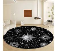 Generico Arte Celeste Cielo Stellato Luna Tappeto Rotondo Lavabile Pelo Corto, Nero Tappeto Rotondo Grande - Morbido Antiscivolo per Soggiorno Camera da Letto Cucina Balcone Decorazione Ø 180 cm