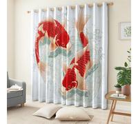 Generico Arte Cinese Bedroom Tende oscuranti 117L x 183A cm 2 Pannelli, Animale Carpa Koi Occhielli Termoisolanti Bianco Tende Anti-sbiadimento in Poliestere per la Camera dei Bambini