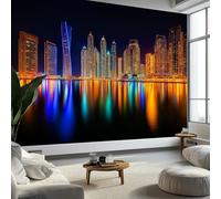 Generico Arte da Parete Colore Luci Colorate Edifici Murales Vista Notturna Della Città Carta da Parati Fotografica per Cameretta Bambini, Camera da Letto 500 x 280 cm, Carta da Parati in Effetto 3D