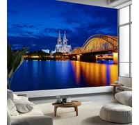 Generico Arte da Parete Scena Notturna Sul Mare Luci Murales Architettura Urbana Carta da Parati Fotografica per Cameretta Bambini, Camera da Letto 250 x 175 cm (L x A), Carta da Parati in Effetto 3D