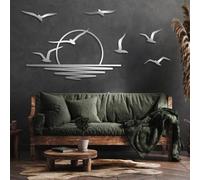 Generico Arte murale in metallo con gabbiani all'alba, arte murale moderna in metallo con uccelli al sole, decorazione artistica minimalista, scultura moderna per la casa, soggiorno, camera da