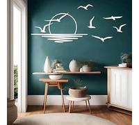 Generico Arte murale in metallo con gabbiani all'alba, arte murale moderna in metallo con uccelli al sole, decorazione artistica minimalista, scultura moderna per la casa, soggiorno, camera da