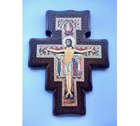 Generico ArteSacraCaravaggio Crocifisso da parete di San Damiano cm 30 x 22,5 x 1,7 in legno tinto noce di produzione artigianale italiana