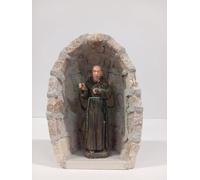 Generico ArteSacraCaravaggio Grotta artigianale in marmo beige e base in gres cm 16 x 11 con statua di San Padre Pio da Pietrelcina da cm 12 in PVC realizzata interamente a mano