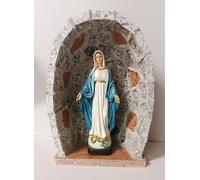 Generico ArteSacraCaravaggio Grotta per statua artigianale in granito grigio con inserti rossi cm 41,5 x 29,5 e statua della Madonna Miracolosa cm 30 in marmo resina realizzata interamente a mano