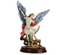 Generico ArteSacraCaravaggio Statua San Michele Arcangelo, in marmo resina cm 29 (11,41 inches) all'ala, per interni ed esterni, decorata a mano, produzione artigianale italiana